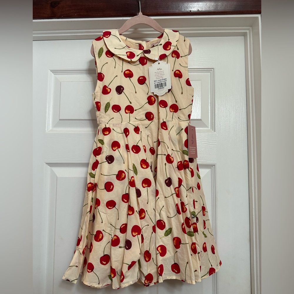 Ivy City Co mini June Cream Dress with Red Cherry Print